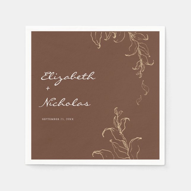 Guardanapo De Papel Boho Minimalista Botânica Terracota Casamento  (Frente)