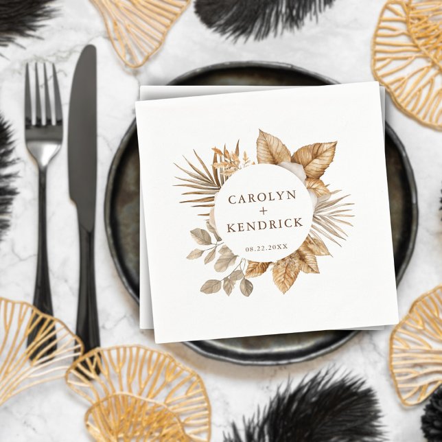 Guardanapo De Papel Boho Neutral Acentos Florais Elegante Casamento (Criador carregado)