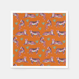 Guardanapo De Papel Boho Orange Pink Jungle Tigers