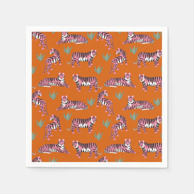 Guardanapo De Papel Boho Orange Pink Jungle Tigers (Frente)