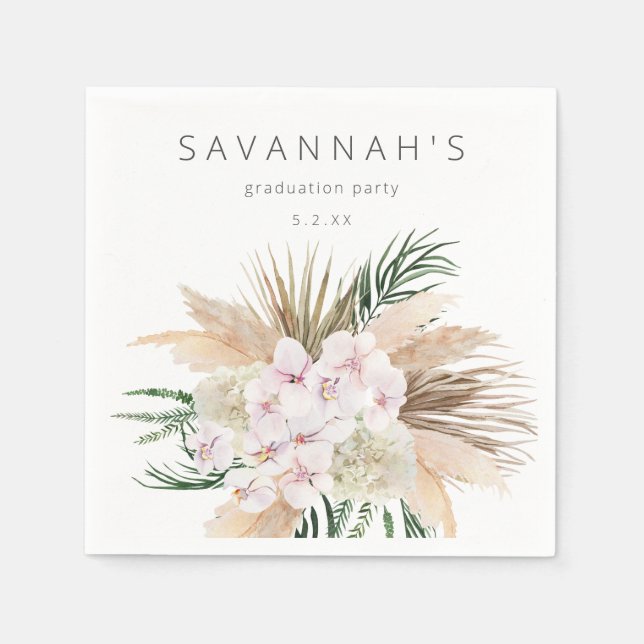 Guardanapo De Papel Boho Pampas Grass Beach Nome Floral ou Monograma (Frente)