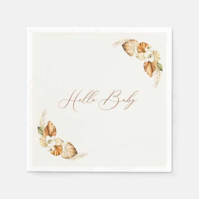 Guardanapo De Papel Boho Pampas Grass Gênero Neutral Hello Baby (Frente)