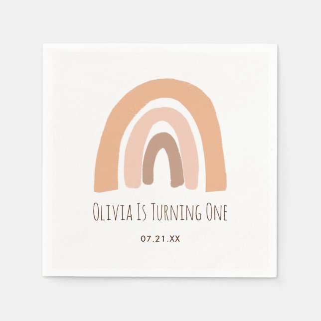 Guardanapo De Papel Boho Pastel Rainbow Primeiro Aniversário Napkins (Frente)