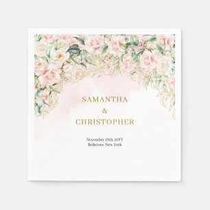 Guardanapo De Papel Boho pastel rosa rosas eucalipto casamento ouro