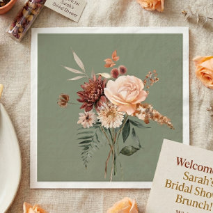 Guardanapo De Papel Boho Peach e Ferrugem Floral Verde Salvia Chá de B