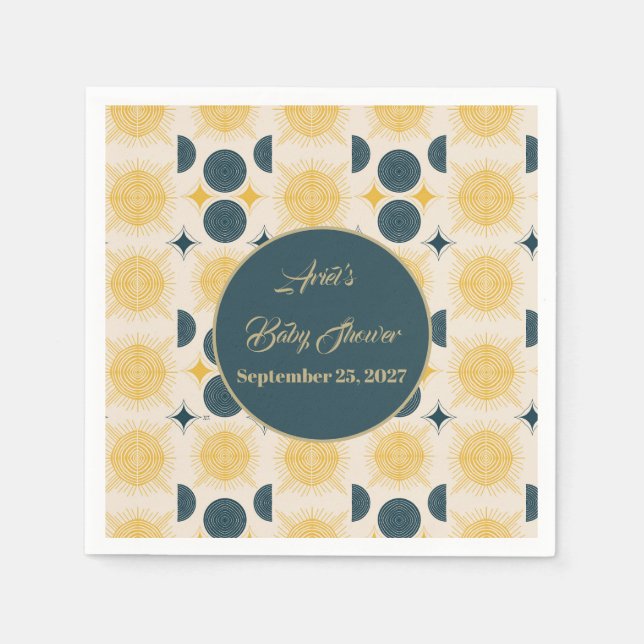 Guardanapo De Papel Boho Personalizado Sol Lua Estrelas Azul Amarelo (Frente)