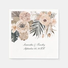 Guardanapo De Papel Boho Pink Beige Cinza Floral Botânica Casamento