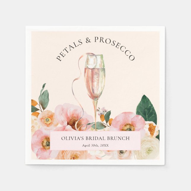 Guardanapo De Papel Boho Pink Floral Pétalas e Prosecco Brunch de Noiv (Frente)