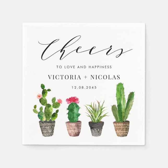 Guardanapo De Papel Boho Potted Succulents and Cactus Summer Wedding (Frente)