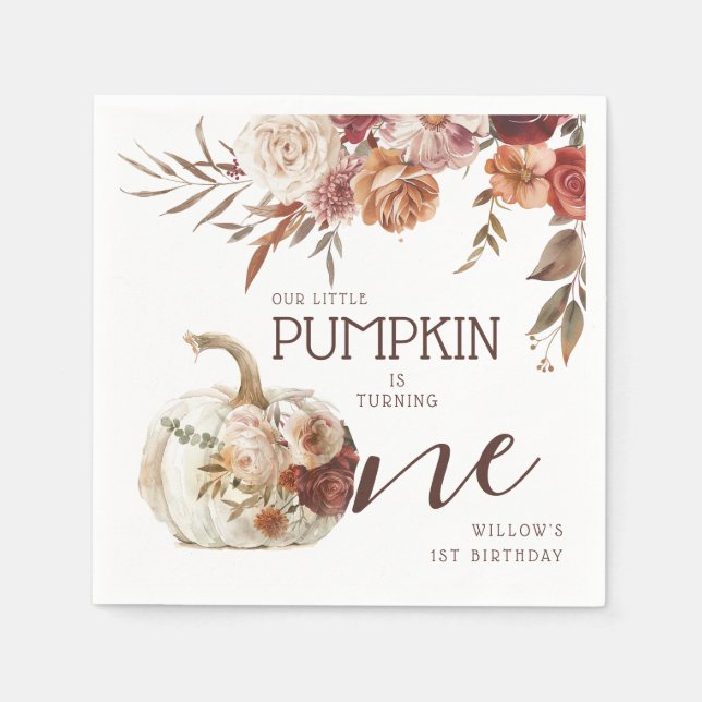 Guardanapo De Papel Boho Pumpkin Autumn Bloom primeiro aniversario (Frente)