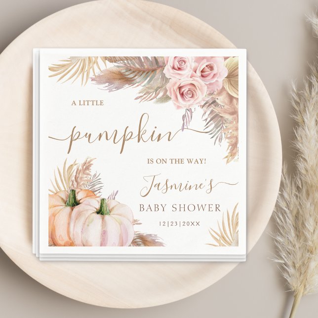 Guardanapo De Papel Boho Pumpkin Floral Fall Chá de fraldas Napkins (Criador carregado)