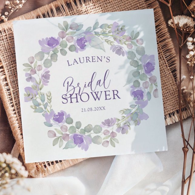 Guardanapo De Papel Boho Purple & Sage Floral Bridal Shower (Criador carregado)