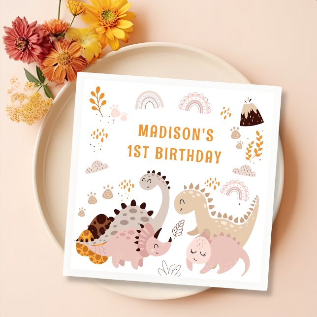 Guardanapo De Papel Boho Rainbow Dinosaur Festa de aniversário Napkins (Criador carregado)