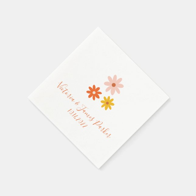 Guardanapo De Papel Boho Retro Daisy Casais Nome Casamento Napkins (Canto)