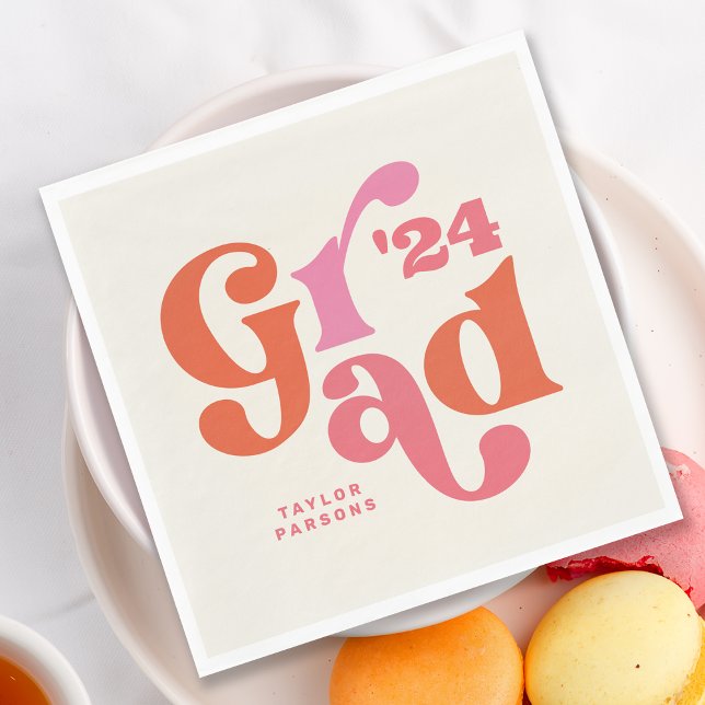 Guardanapo De Papel Boho Retro Rosa e Graduação Laranja Napkins (Criador carregado)