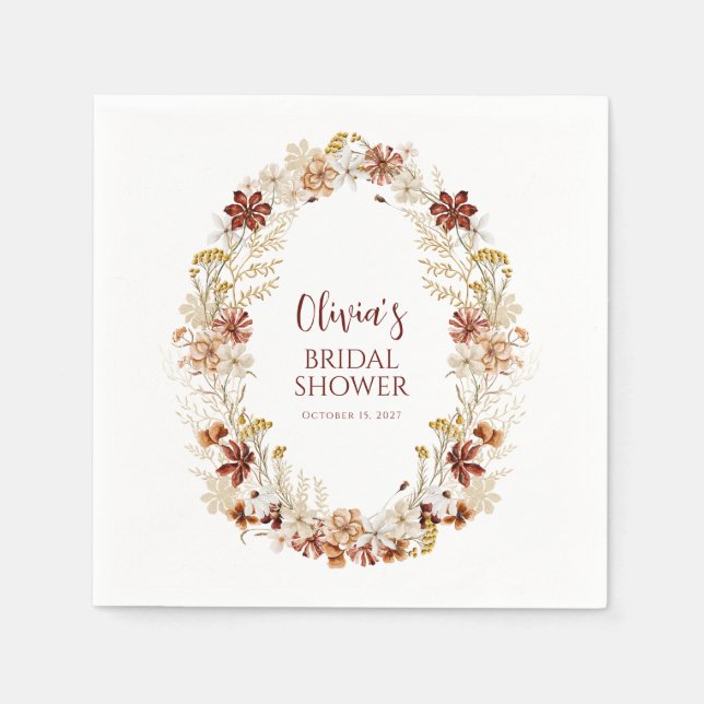 Guardanapo De Papel Boho Rústico Floral Burgundy Chás de Noiva Persona (Frente)