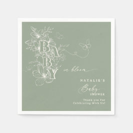 Guardanapo De Papel Boho Sage Green Floral Butterflies Baby in Bloom