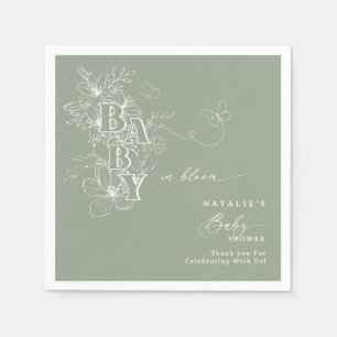 Guardanapo De Papel Boho Sage Green Floral Butterflies Baby in Bloom