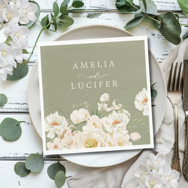 Guardanapo De Papel Boho Sage Green Ivory Floral Wedding (Criador carregado)