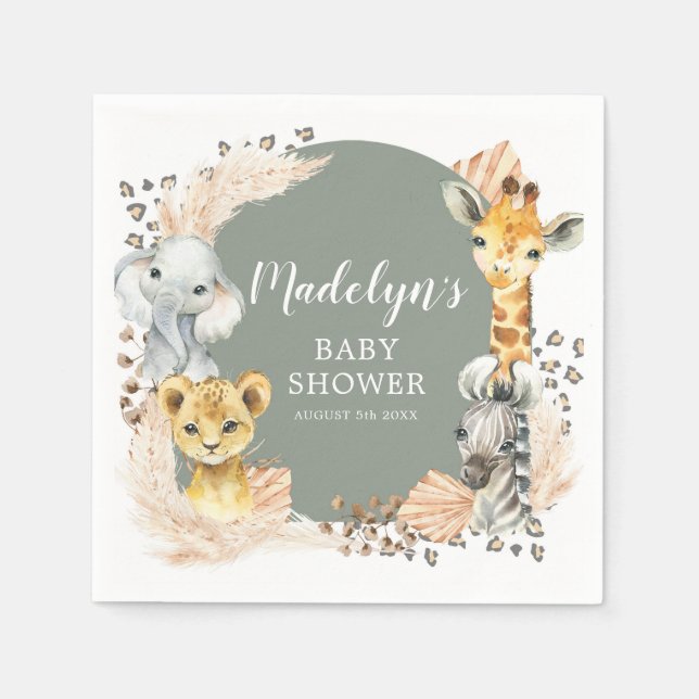 Guardanapo De Papel Boho Sage Green Safari Oh Boy Paper Napkin (Frente)