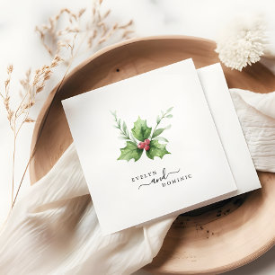 Guardanapo De Papel Boho Script Winter Greenery Evergreen Wedding Pape