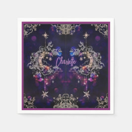 Guardanapo De Papel Boho Stars & Moon Purple Add Name Aniversário
