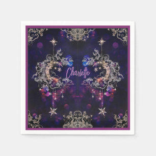 Guardanapo De Papel Boho Stars & Moon Purple Add Name Aniversário