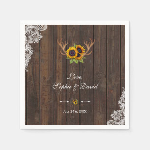 Guardanapo De Papel Boho Sunflower Antlers Casamento de Wood Lace