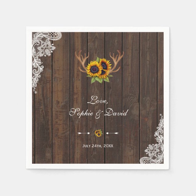 Guardanapo De Papel Boho Sunflower Antlers Wood Lace Casamento (Frente)