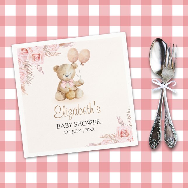 Guardanapo De Papel Boho Teddy Bear Baby Shower Girl (Criador carregado)