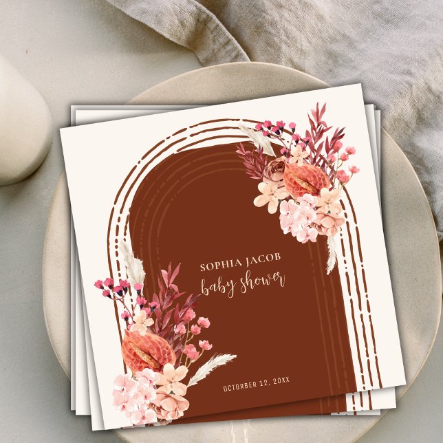Guardanapo De Papel Boho Terracotta - Chá de fraldas de Arca Floral (Boho Terracotta Floral Arch Baby Shower Napkins)