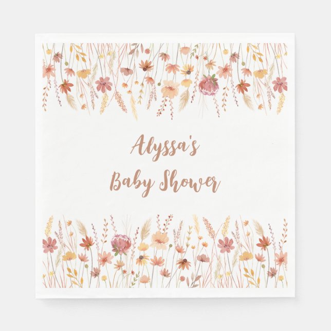 Guardanapo De Papel Boho Terracotta Chá de fraldas de flor selvagem (Frente)