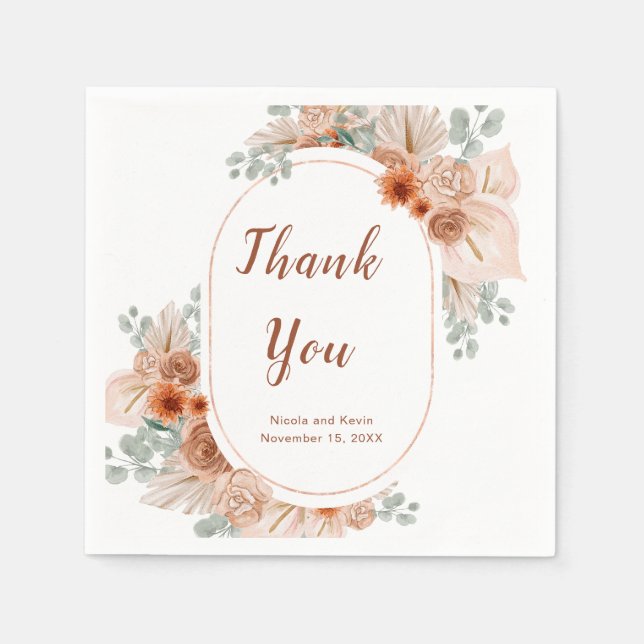 Guardanapo De Papel Boho Terracotta Pampas Grass (Frente)