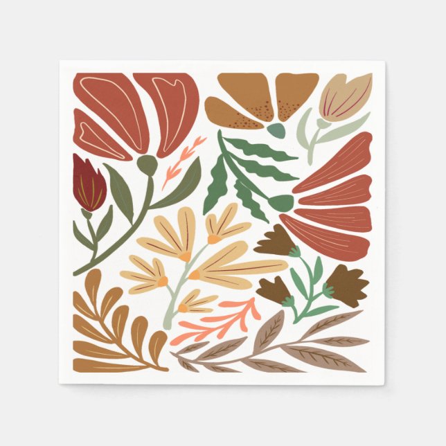 Guardanapo De Papel Boho Terracotta Retro Abstrato Floral Casamento (Frente)