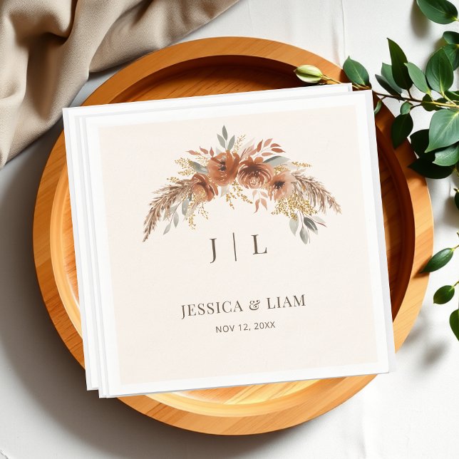 Guardanapo De Papel Boho Terracotta Rust Queda Casamento Floral (Terracotta Boho Rust Fall Floral Wedding Napkins)
