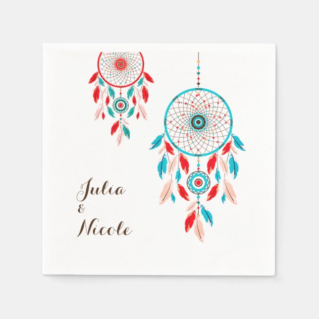 Guardanapo De Papel Boho Tribal Feather Dreamcatcher Weding (Frente)