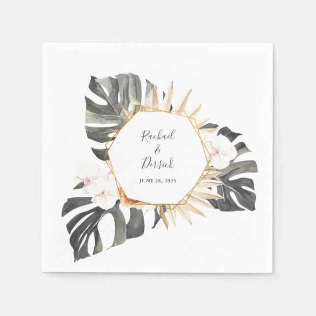 Guardanapo De Papel Boho Tropical Floral Beach Wedding (Frente)