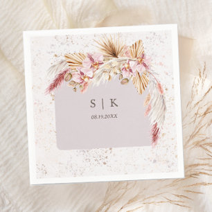 Guardanapo De Papel Boho Tropical Pink Floral Monograma Casado