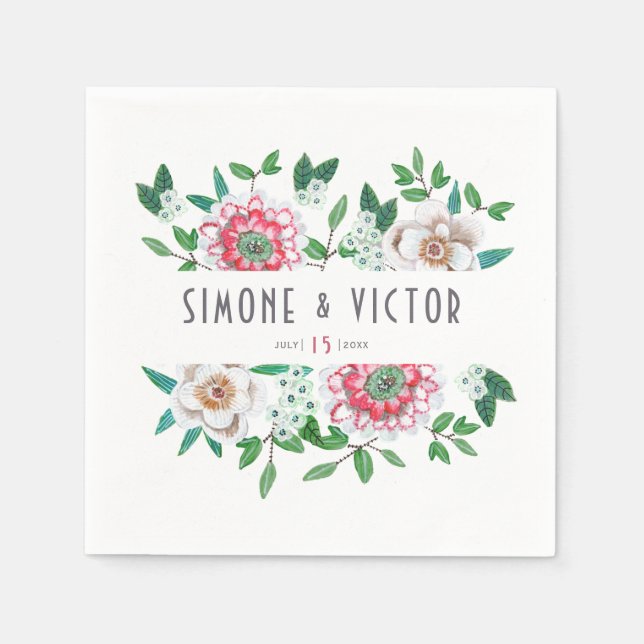 Guardanapo De Papel Boho Verde Rosa | floral Napkins (Frente)