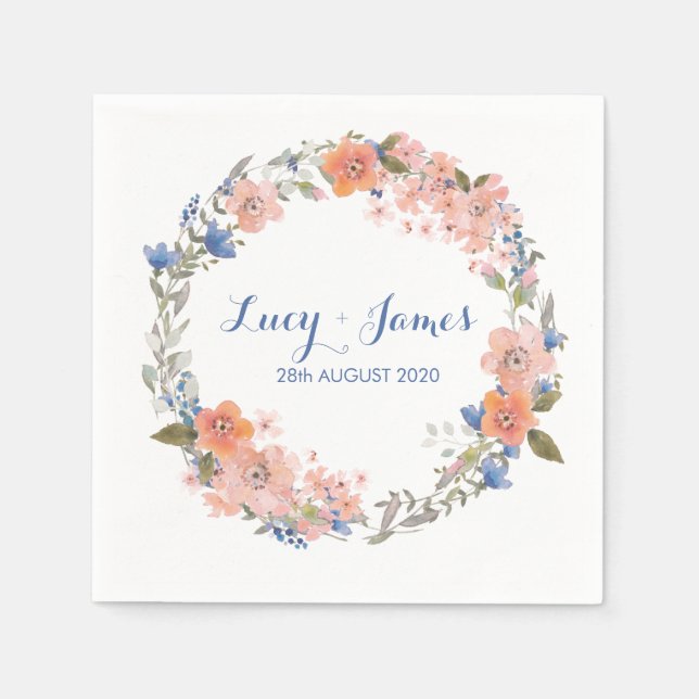 Guardanapo De Papel Boho Watercolor Floral Wreath Wedkins (Frente)