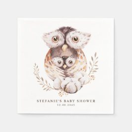 Guardanapo De Papel Boho Watercolor Mamãe e Baby Owl Chá de fraldas