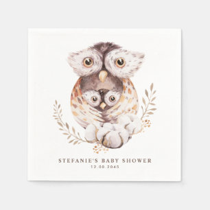 Guardanapo De Papel Boho Watercolor Mamãe e Baby Owl Chá de fraldas