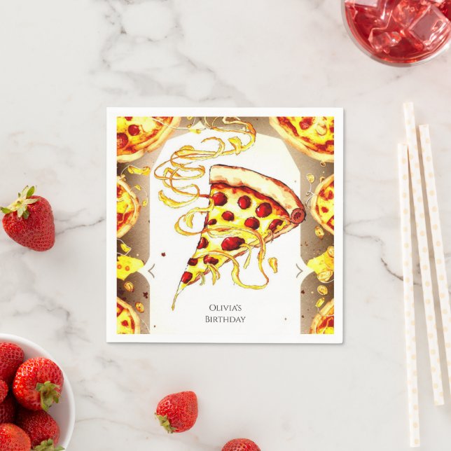 Guardanapo De Papel Boho Watercolor Pizza Birthday (Insitu)