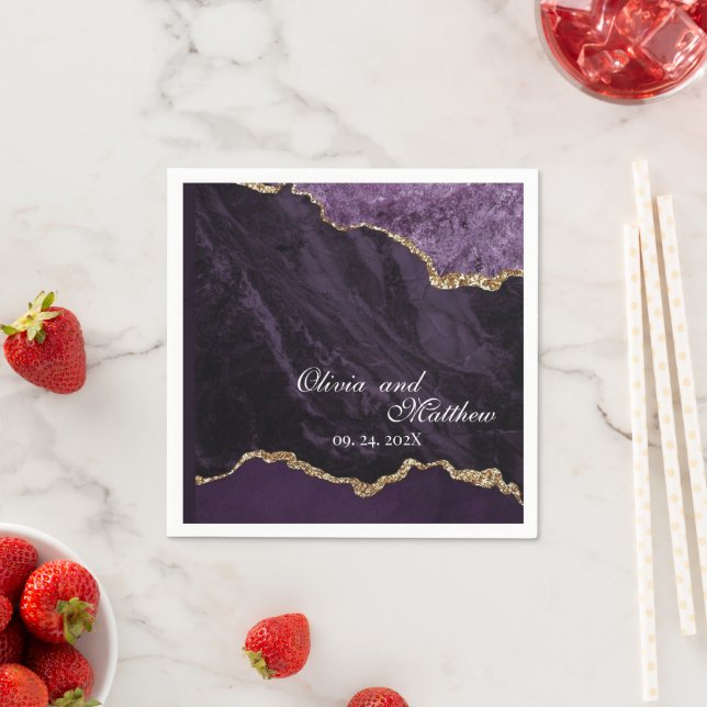 Guardanapo De Papel Boho Weding Agate Roxo e Dourado (Insitu)