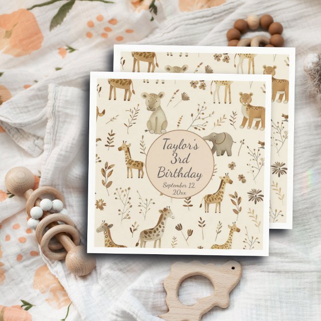 Guardanapo De Papel Boho White Beige Jungle Animal Aniversário (Criador carregado)