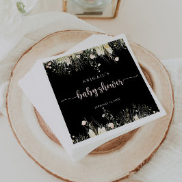 Guardanapo De Papel Boho Wildflower Black Chá de fraldas Napkins