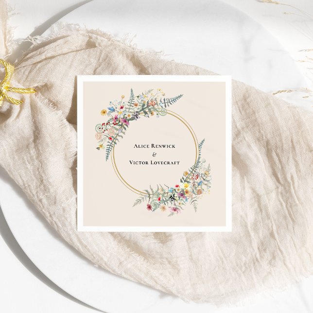 Guardanapo De Papel Boho Wildflower Fern Beige Wedding (Criador carregado)