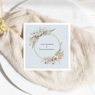 Guardanapo De Papel Boho Wildflower Fern Dusty Casamento Azul