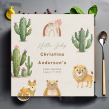 Boho Woodland Bear Lion Fox Cactus Chá de fraldas