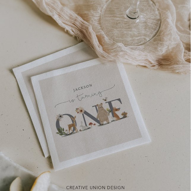 Guardanapo De Papel Boho Woodland Primeira Festa de aniversário (Criador carregado)